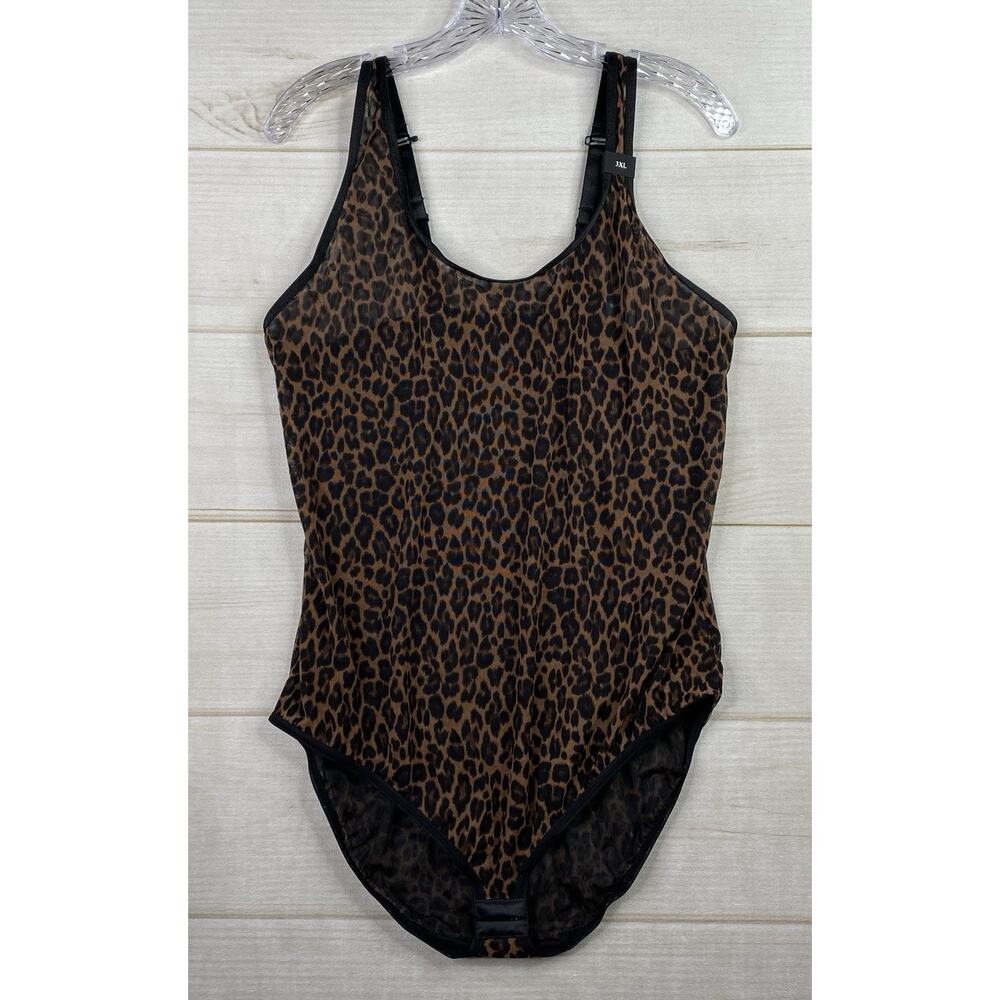 Curvy Couture Bodysuit Size 3XL Leopard Print Mesh Adjustable Stretch Top NWT